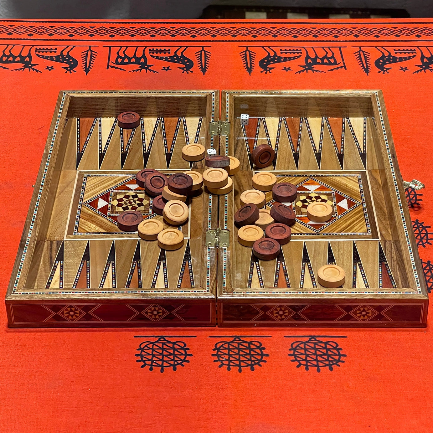 12.9" Handmade Backgammon and Chess Set with Metal Chess Pieces