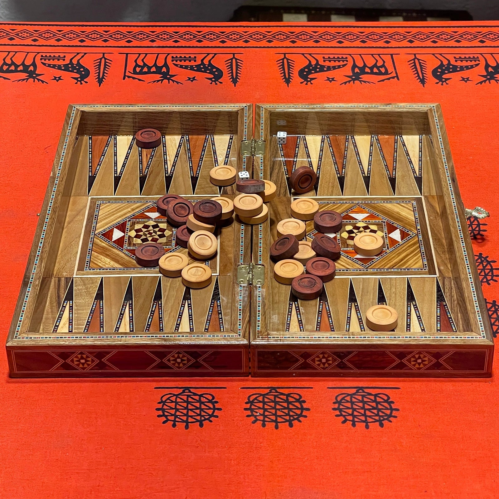 12.9" Handmade Backgammon and Chess Set with Metal Chess Pieces