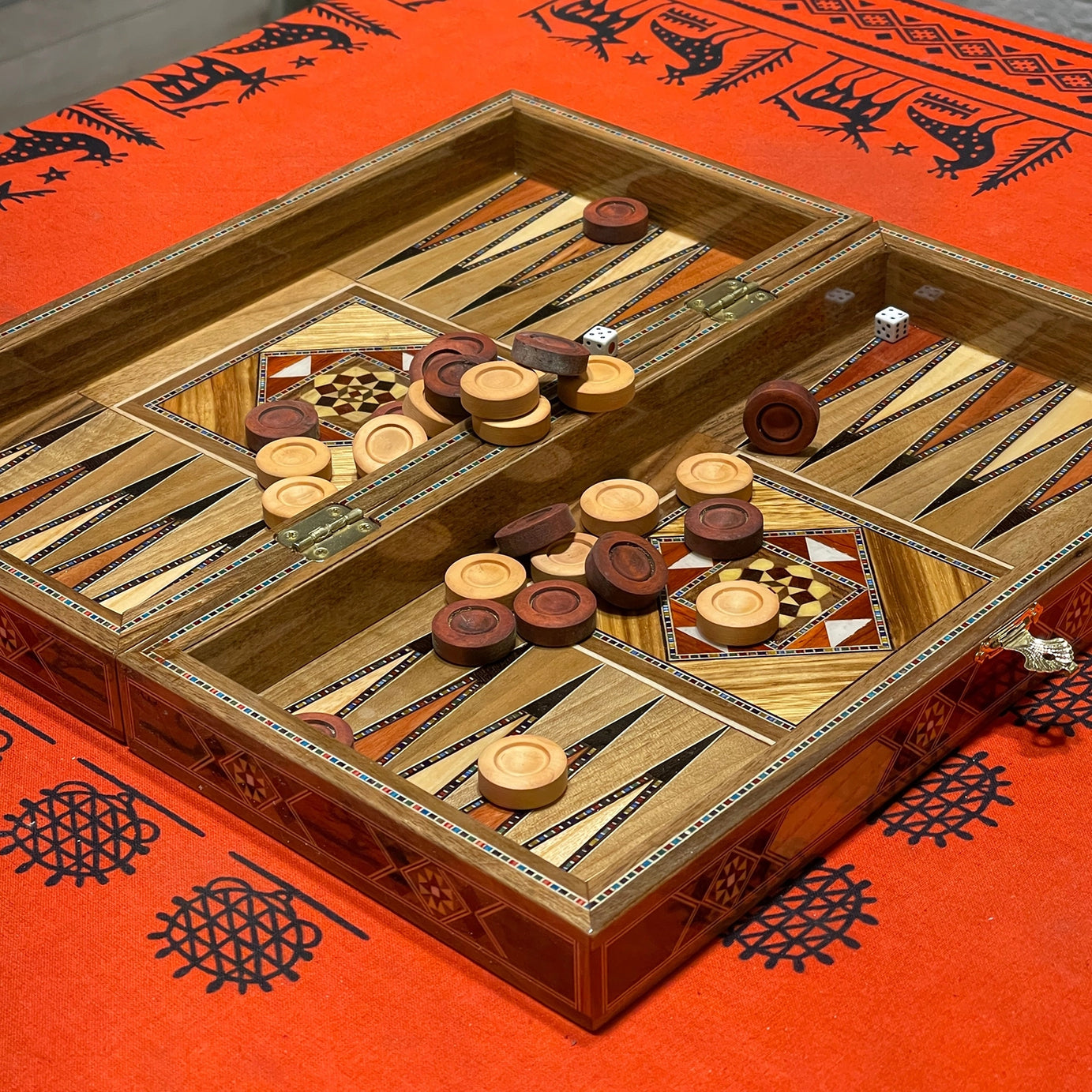 12.9" Handmade Backgammon and Chess Set with Metal Chess Pieces