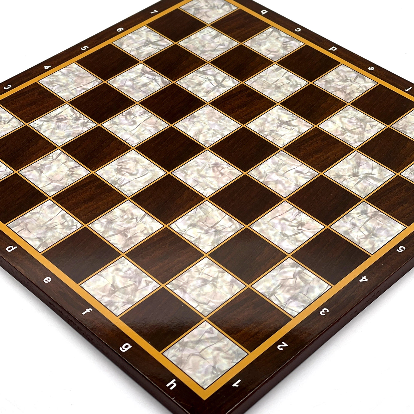 14.5" Brown Marble Pattern Wooden Chess Set With Crusaders Chess Pieces