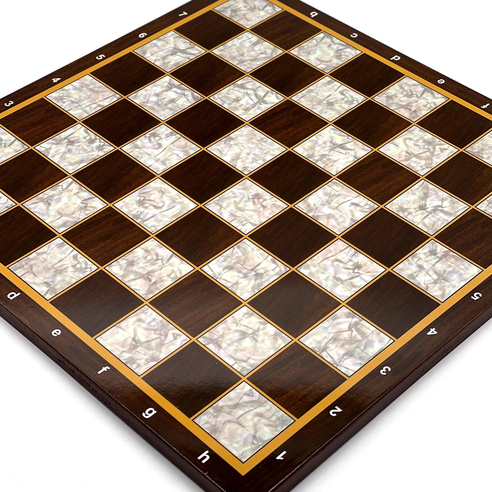 14.5" Brown Marble Pattern Wooden Chess Set With Crusaders Chess Pieces