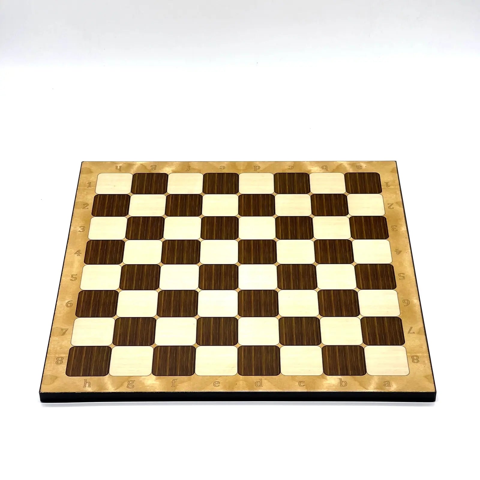 14" Brown Marble Patterned Wooden Set with Wooden Chess Pieces