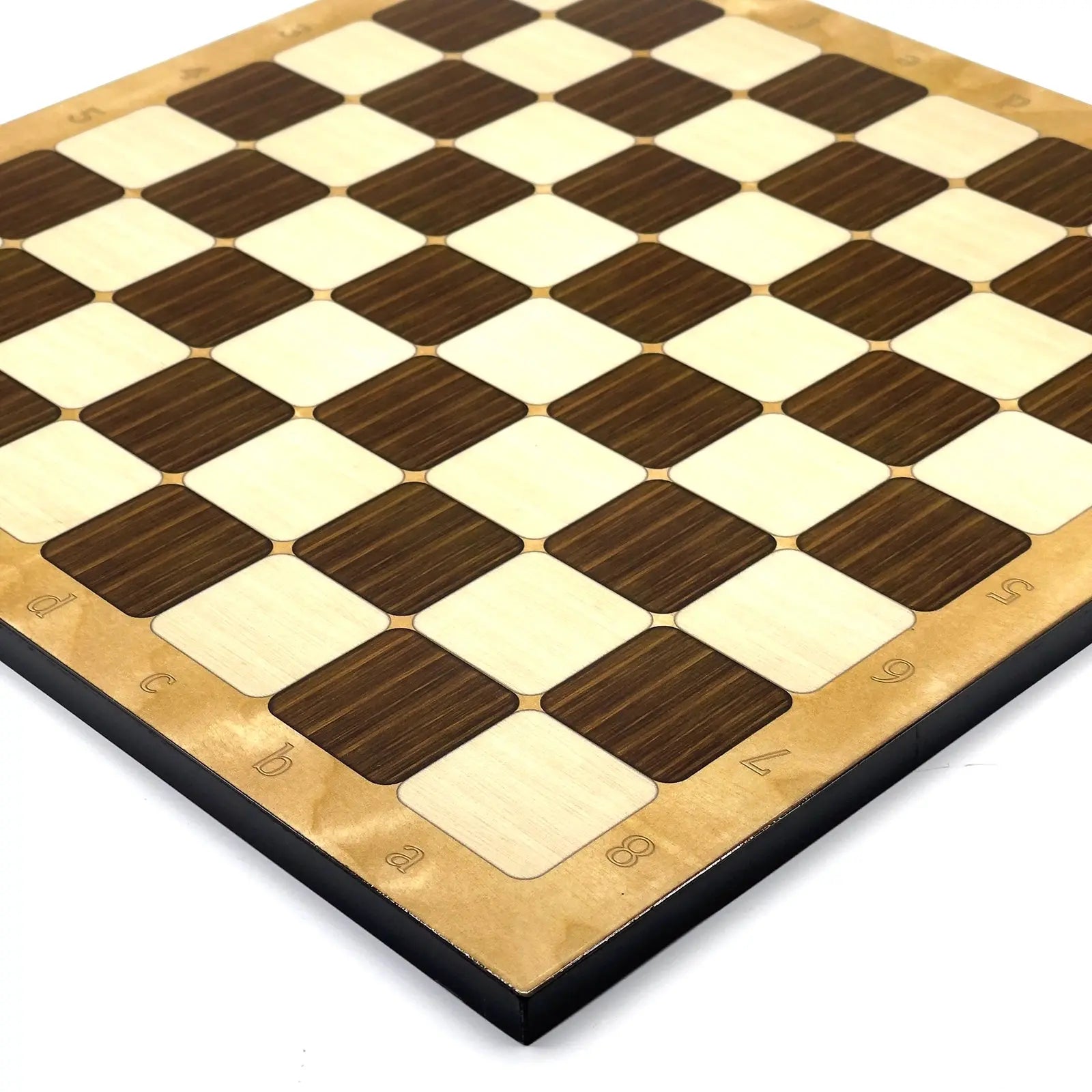 14" Brown Marble Patterned Wooden Set with Wooden Chess Pieces