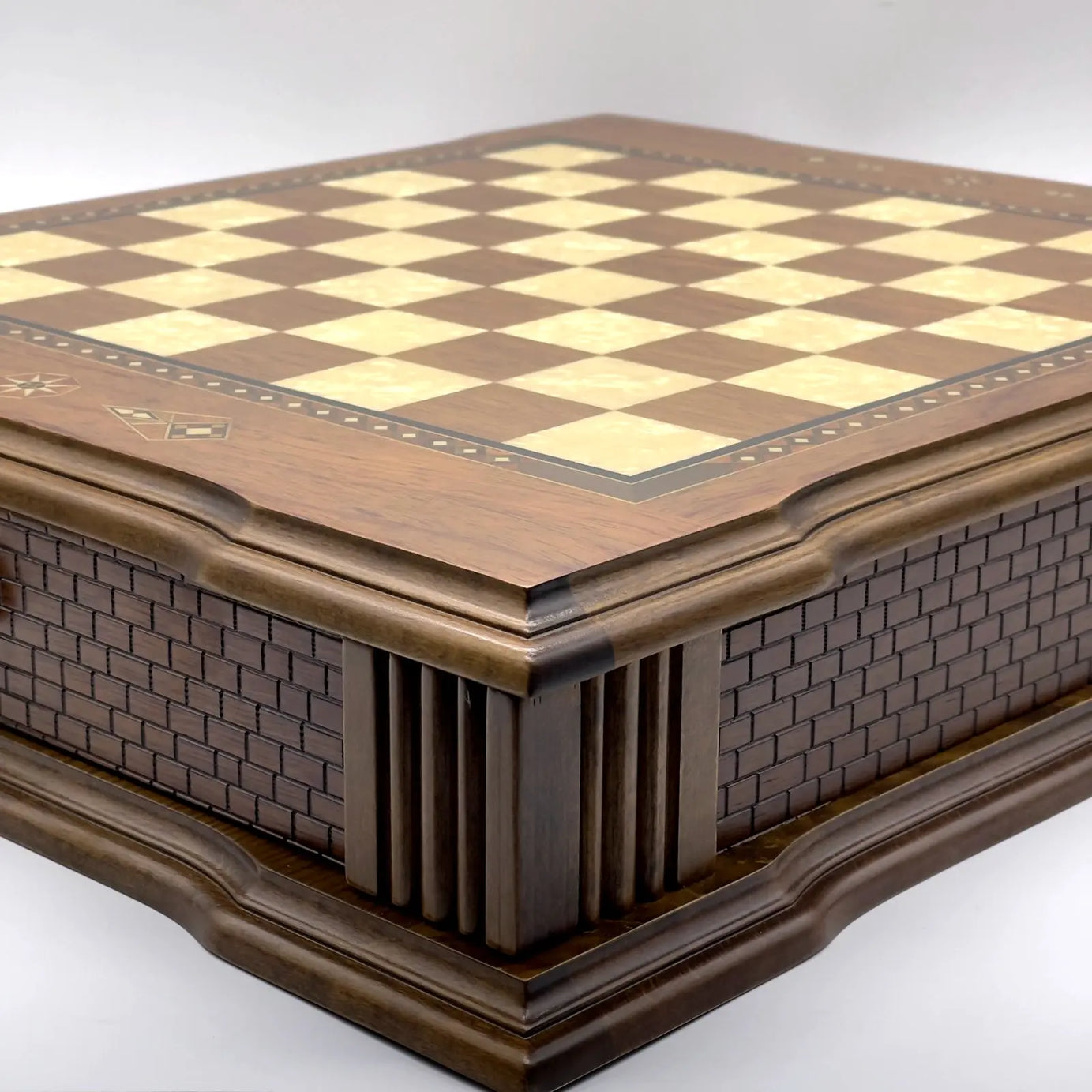 21" Castle Walnut Wooden Natural Chess Set with Metal Chess Figures