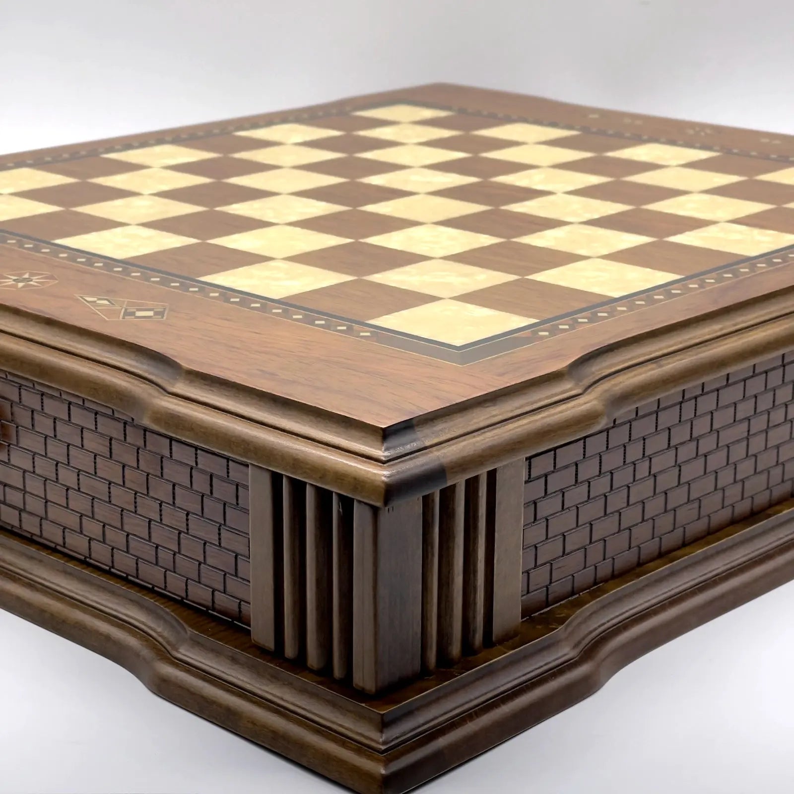 21" Castle Walnut Wooden Natural Chess Set with Metal Chess Figures