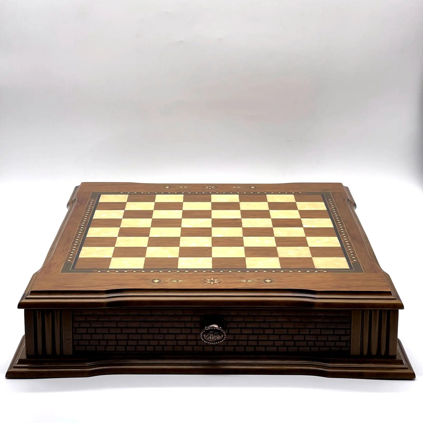 21" Castle Walnut Wooden Natural Chess Set with Metal Chess Figures