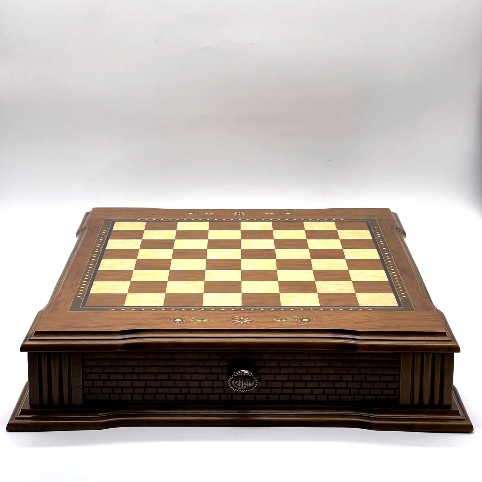 21" Castle Walnut Wooden Natural Chess Set with Metal Chess Figures