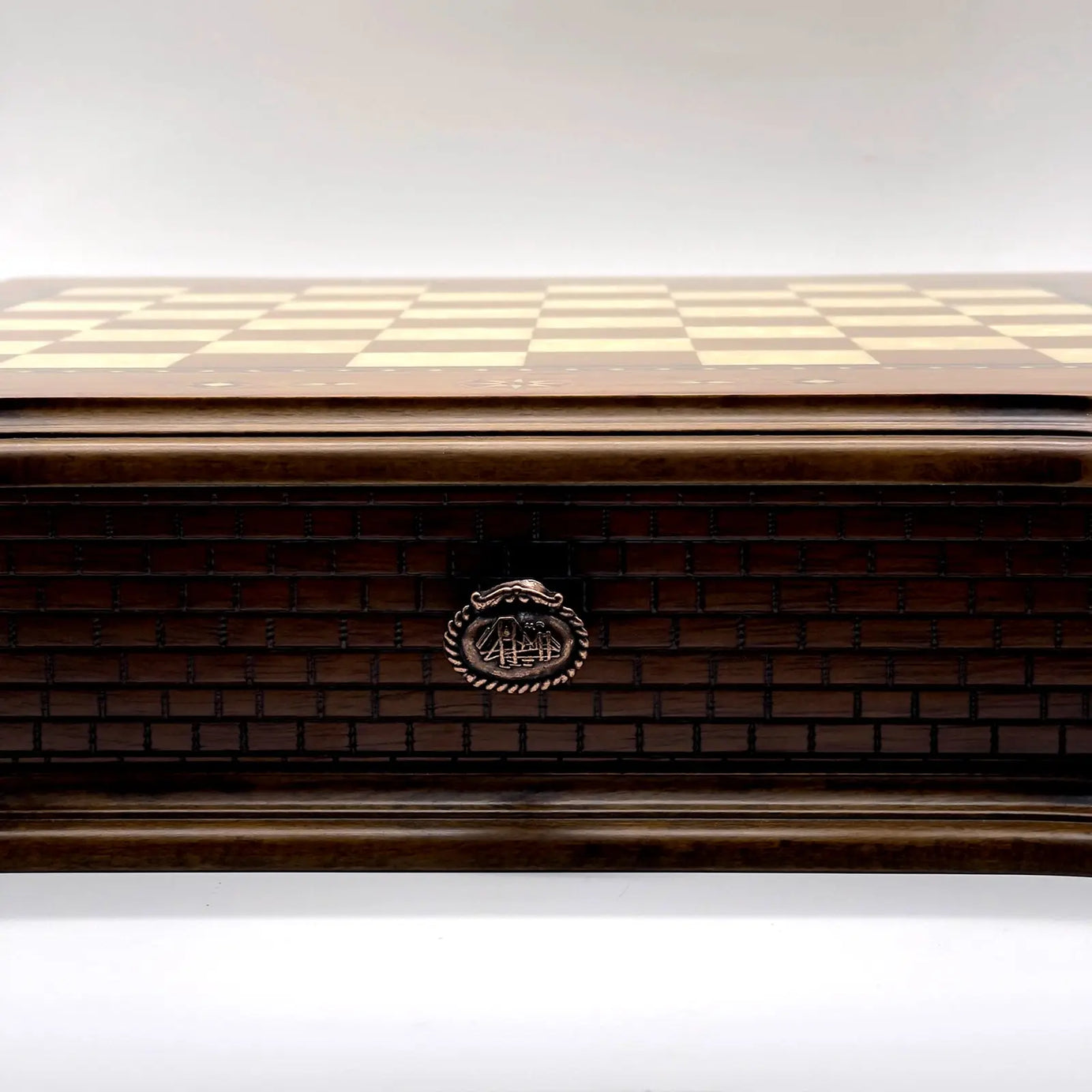 21" Castle Walnut Wooden Natural Chess Set with Metal Chess Figures