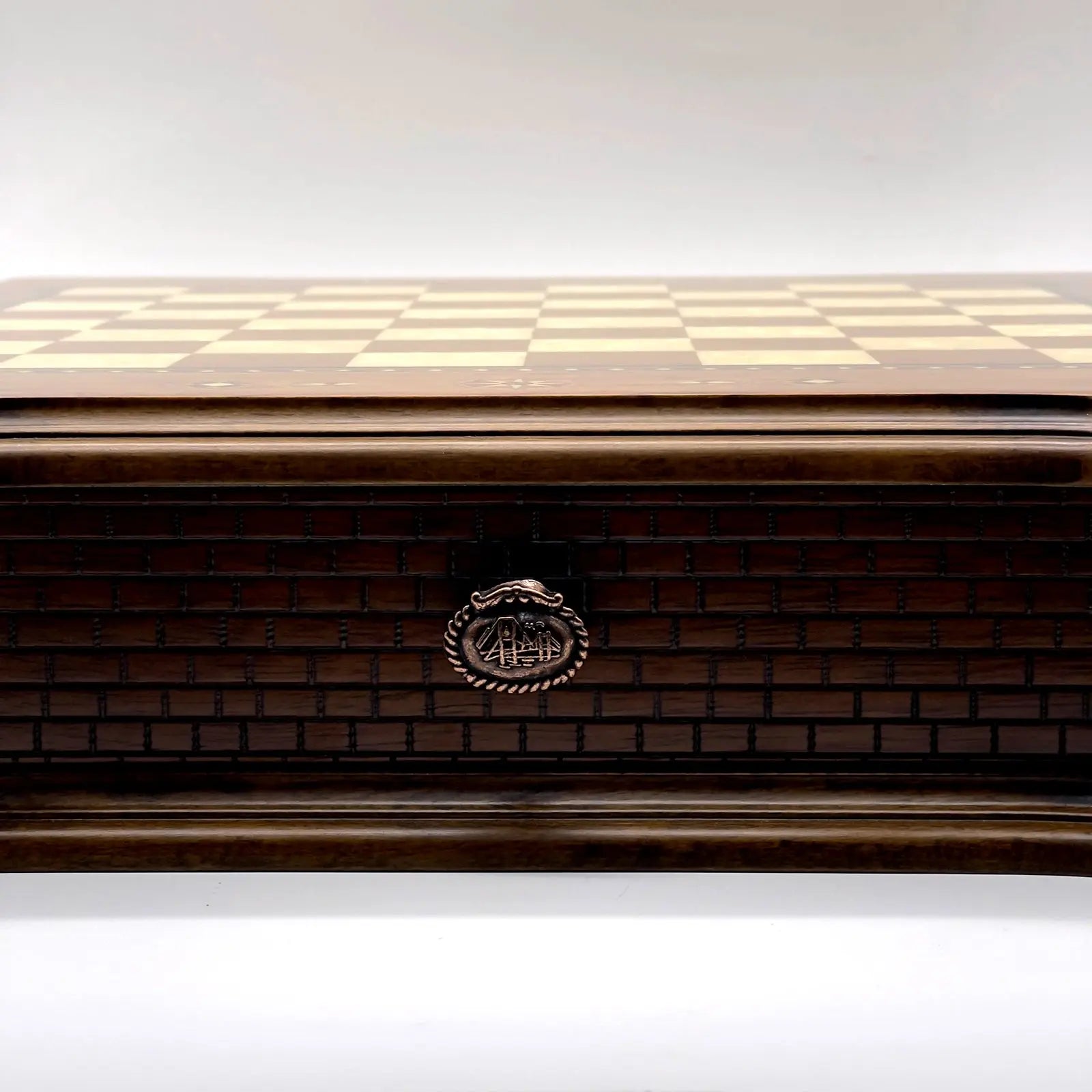 21" Castle Walnut Wooden Natural Chess Set with Metal Chess Figures