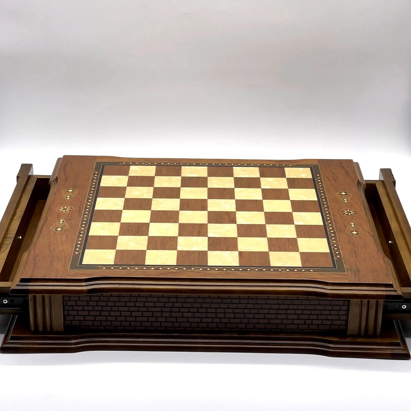 21" Castle Walnut Wooden Natural Chess Set with Metal Chess Figures