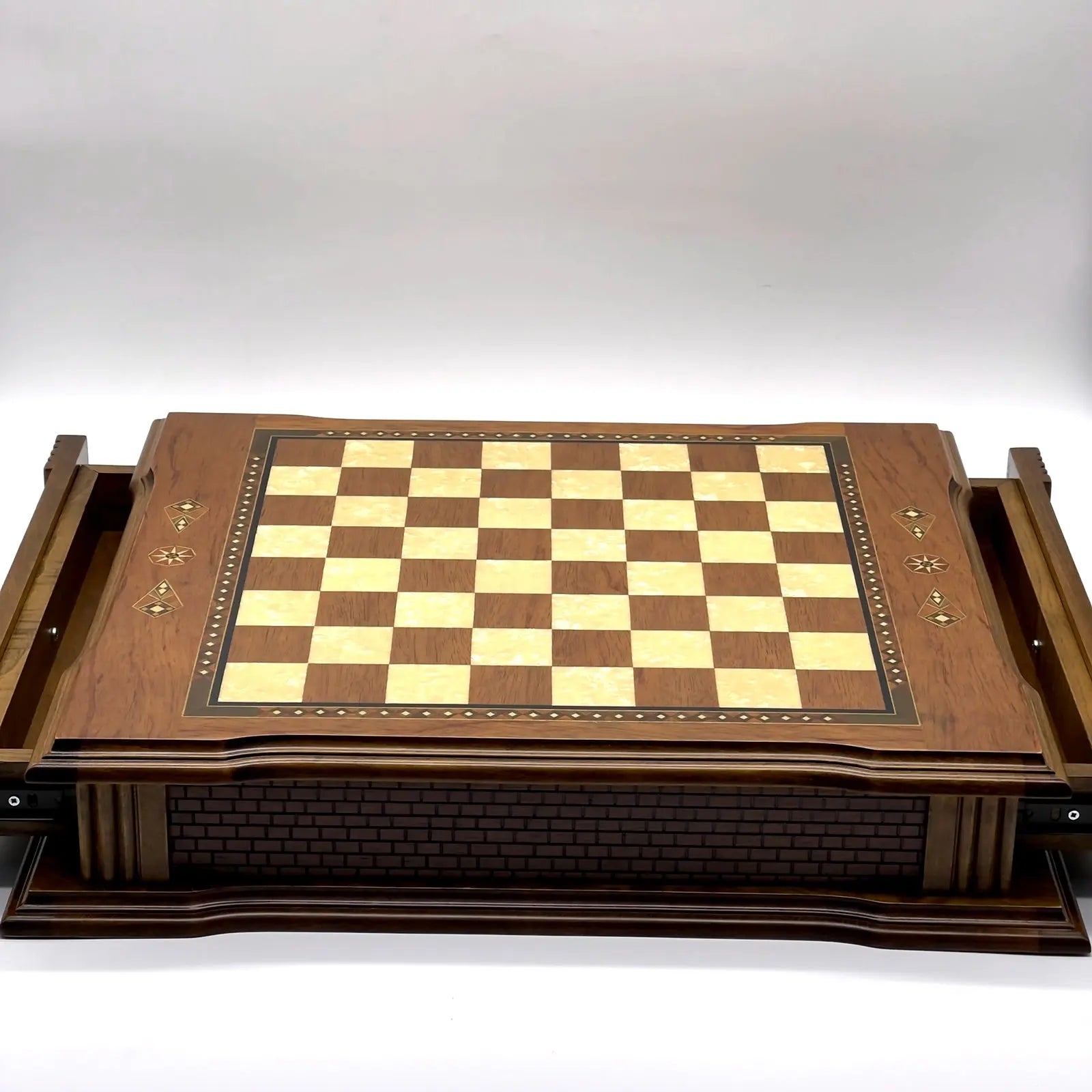 21" Castle Walnut Wooden Natural Chess Set with Metal Chess Figures