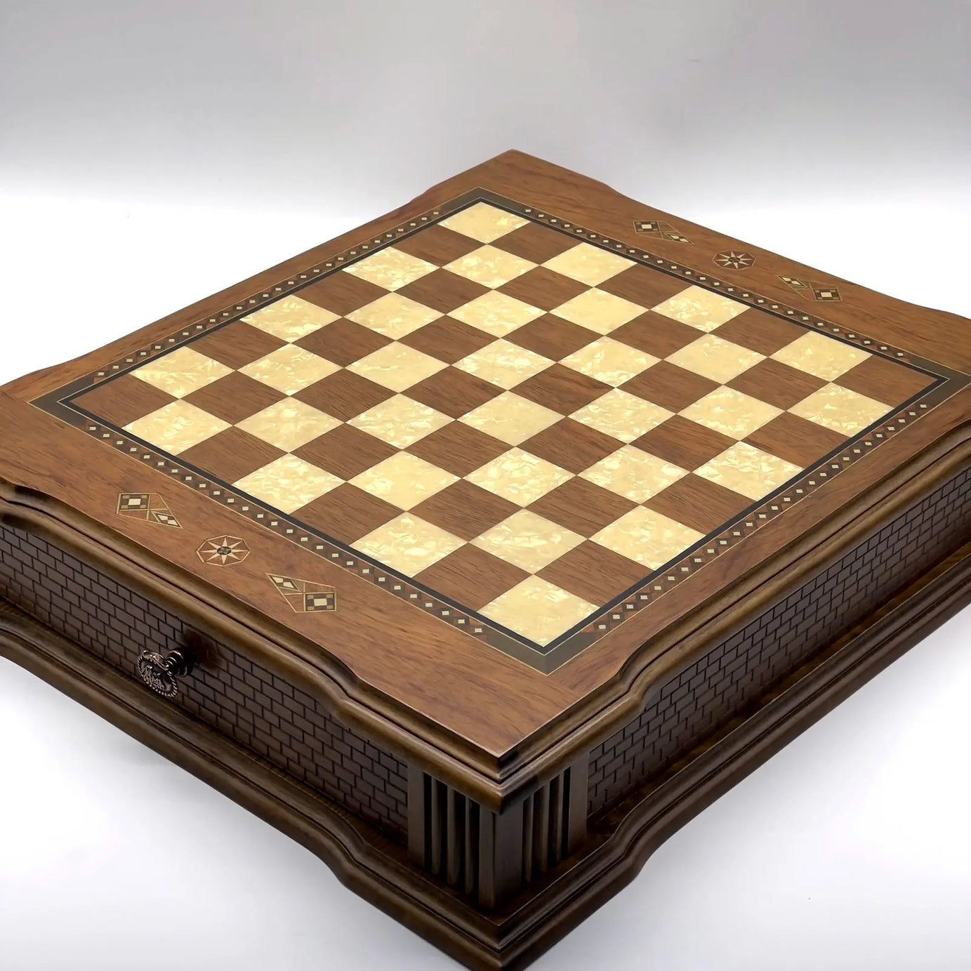 21" Castle Walnut Wooden Natural Chess Set with Metal Chess Figures