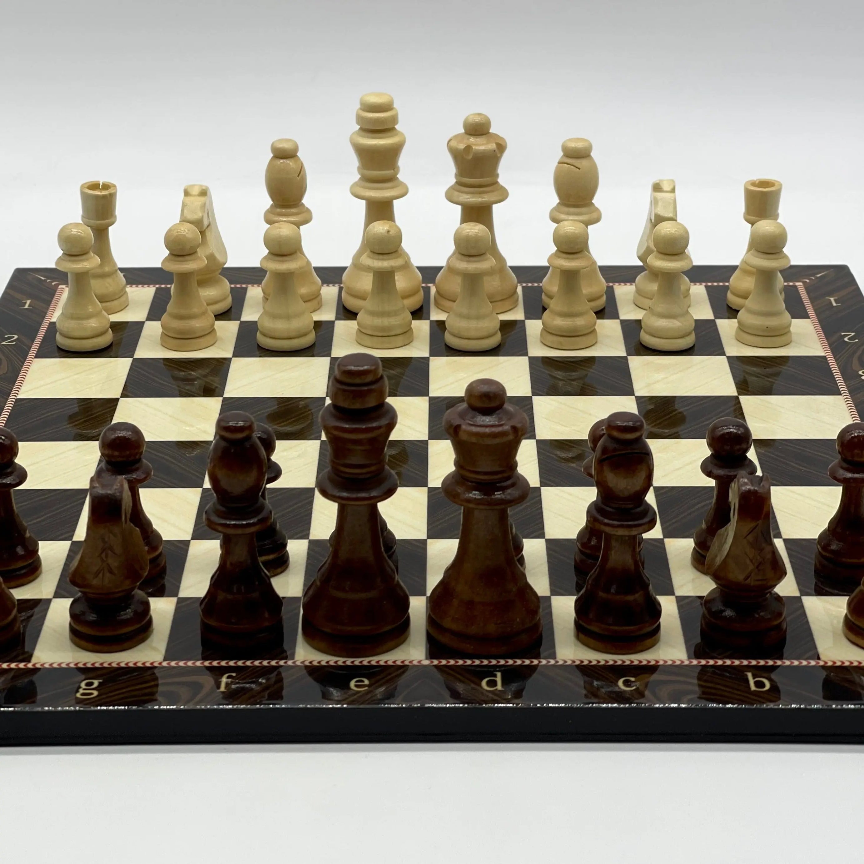 16.5" Walnut Marble Pattern Folding Wooden Set With Wooden Chess Pieces Set