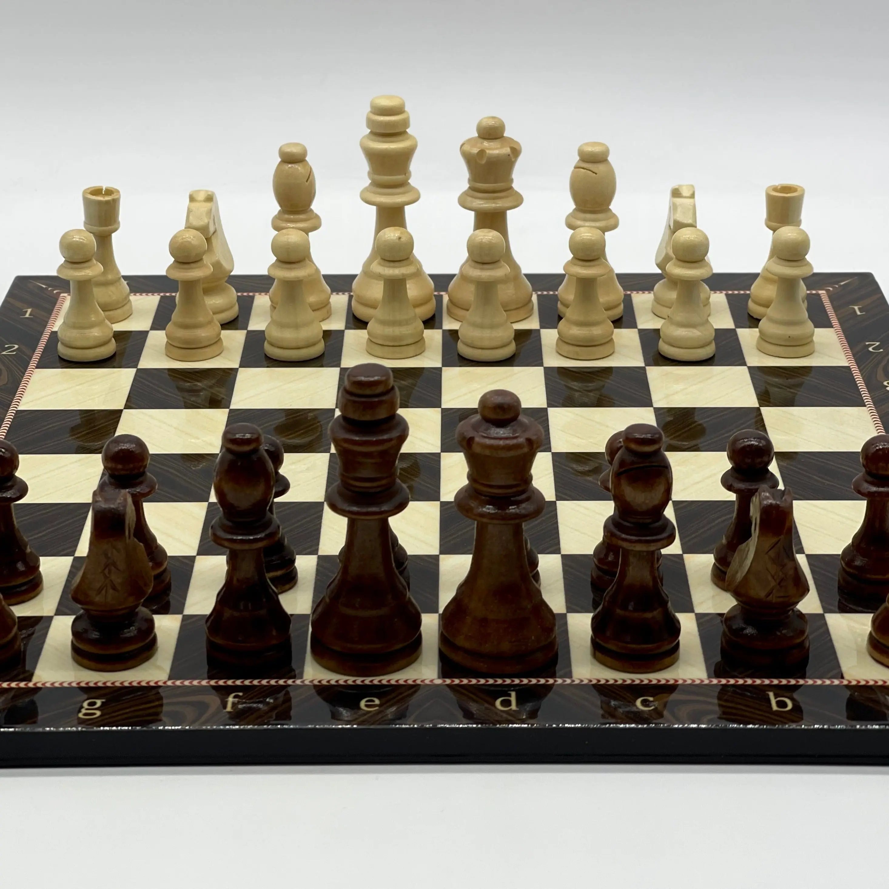 16.5" Walnut Marble Pattern Folding Wooden Set With Wooden Chess Pieces Set