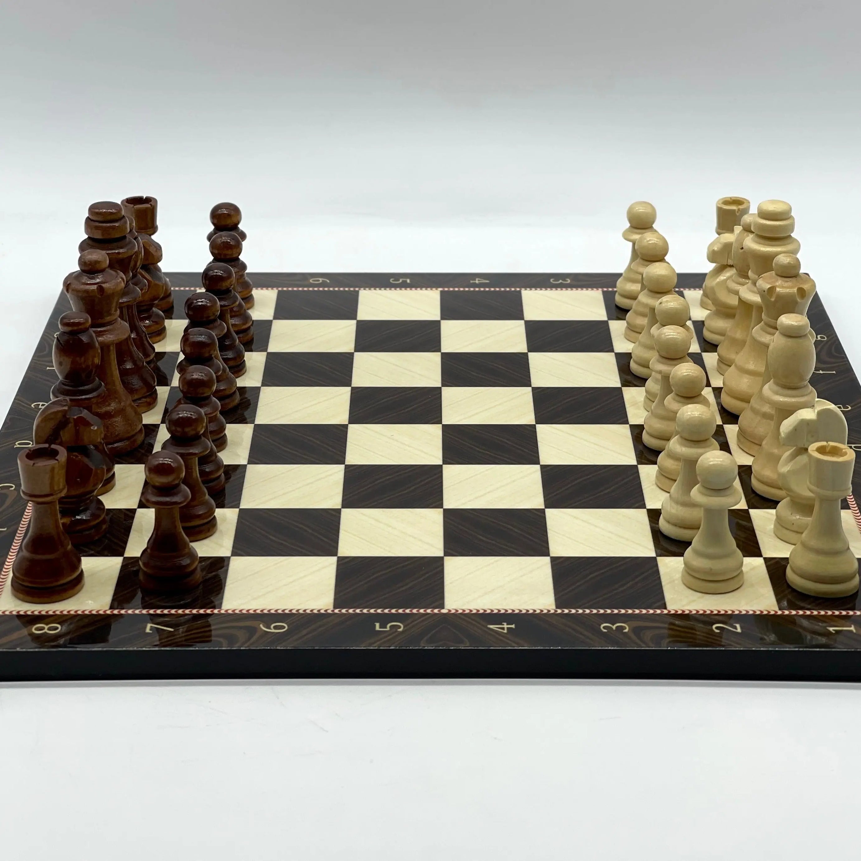 16.5" Walnut Marble Pattern Folding Wooden Set With Wooden Chess Pieces Set