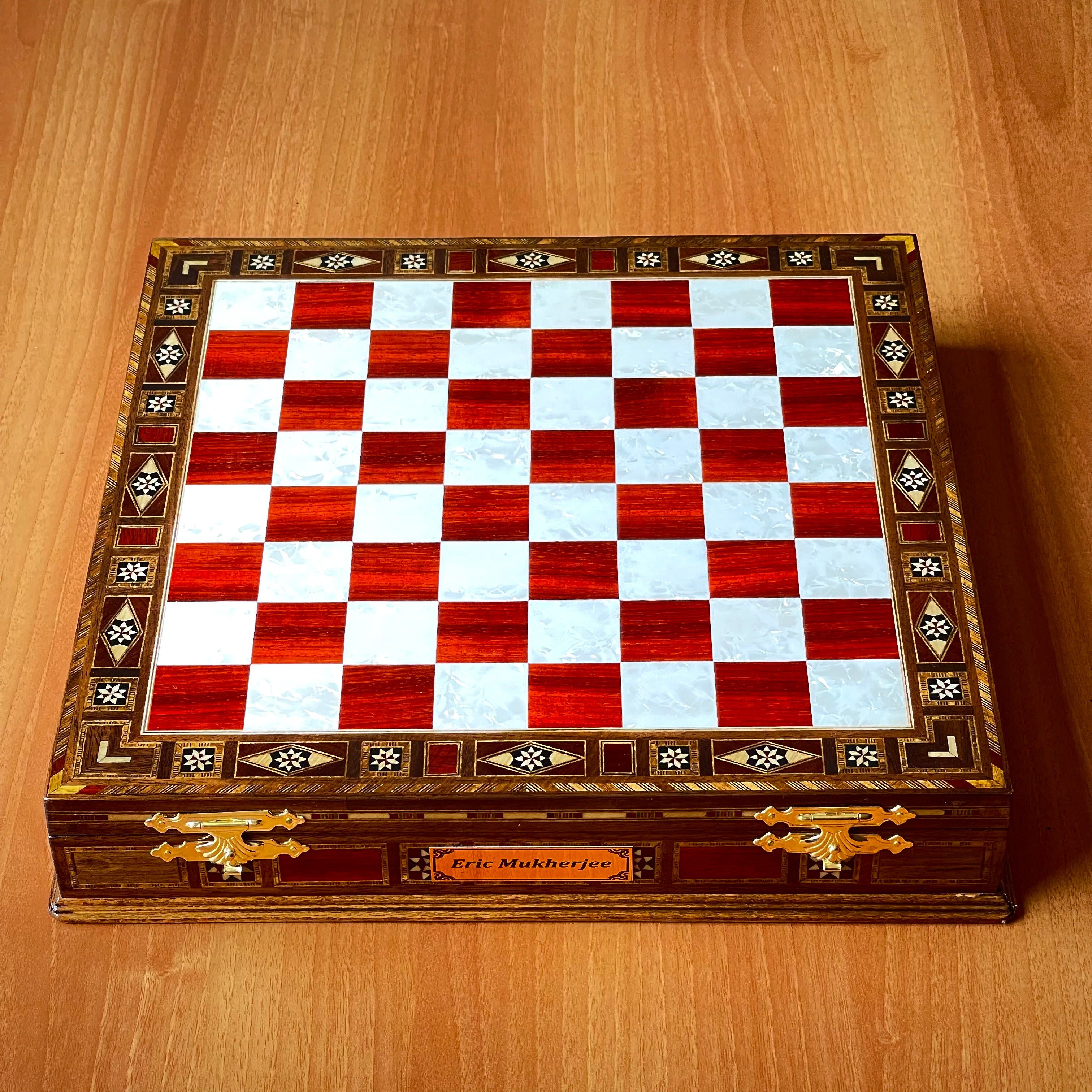 Custom Unique Wooden Storage Chess Set with Crusaders Chess Pieces