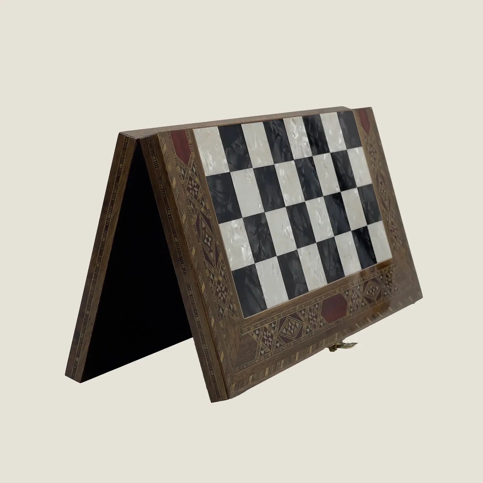 12" Medium Handmade Pattern Luxury Wooden Folding Black Chess Board