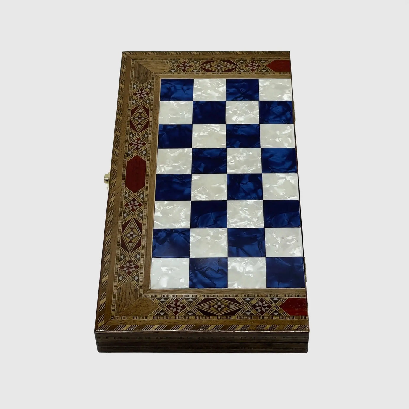 12" Medium Handmade Pattern Luxury Wooden Folding Blue Chess Board