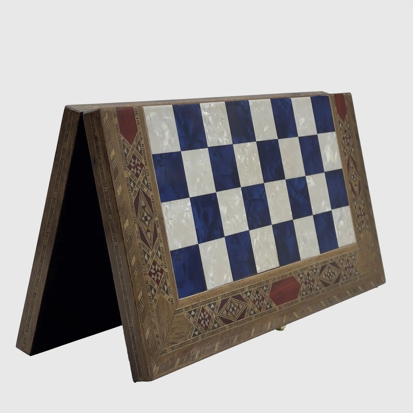 12" Medium Handmade Pattern Luxury Wooden Folding Blue Chess Board