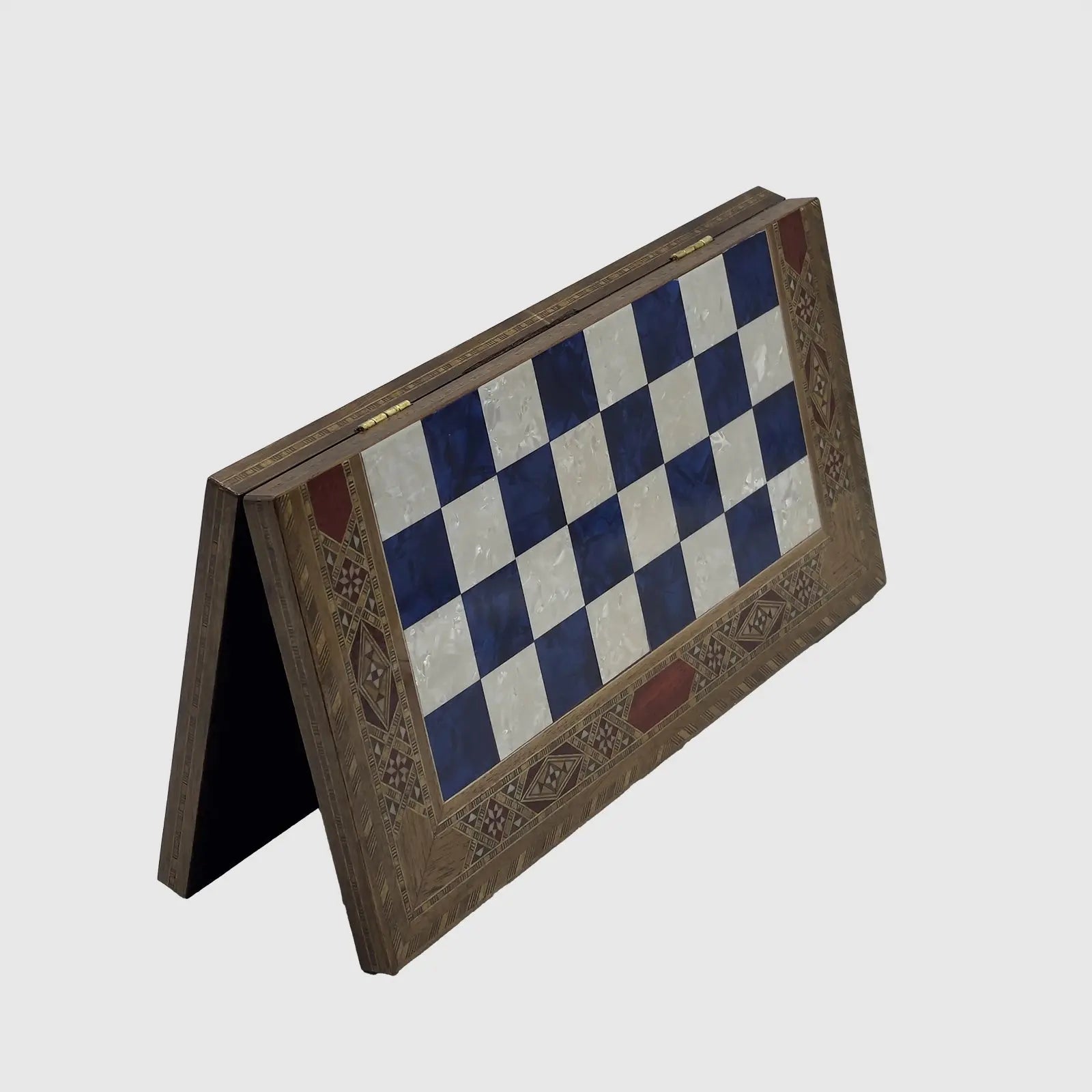 12" Medium Handmade Pattern Luxury Wooden Folding Blue Chess Board