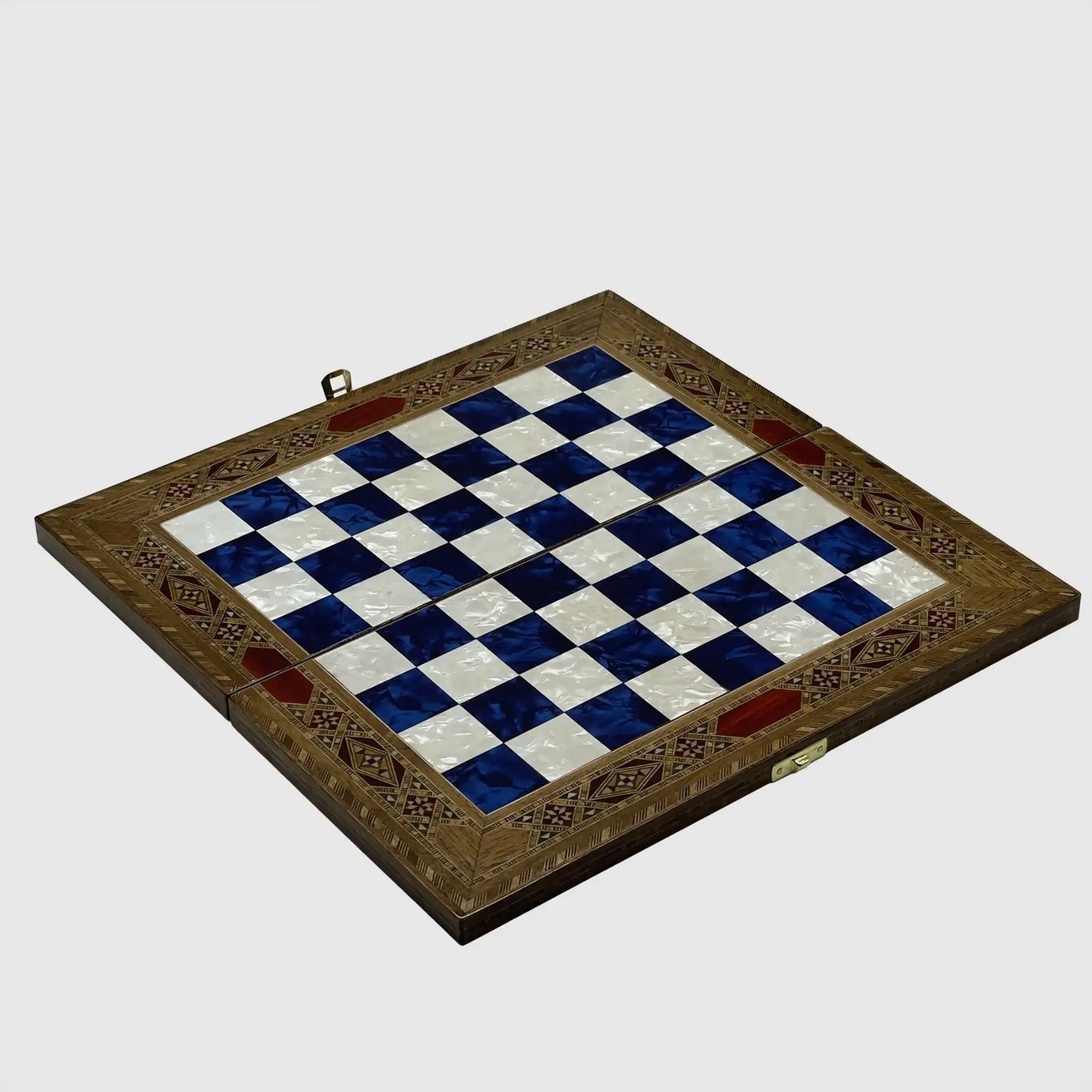 12" Medium Handmade Pattern Luxury Wooden Folding Blue Chess Board