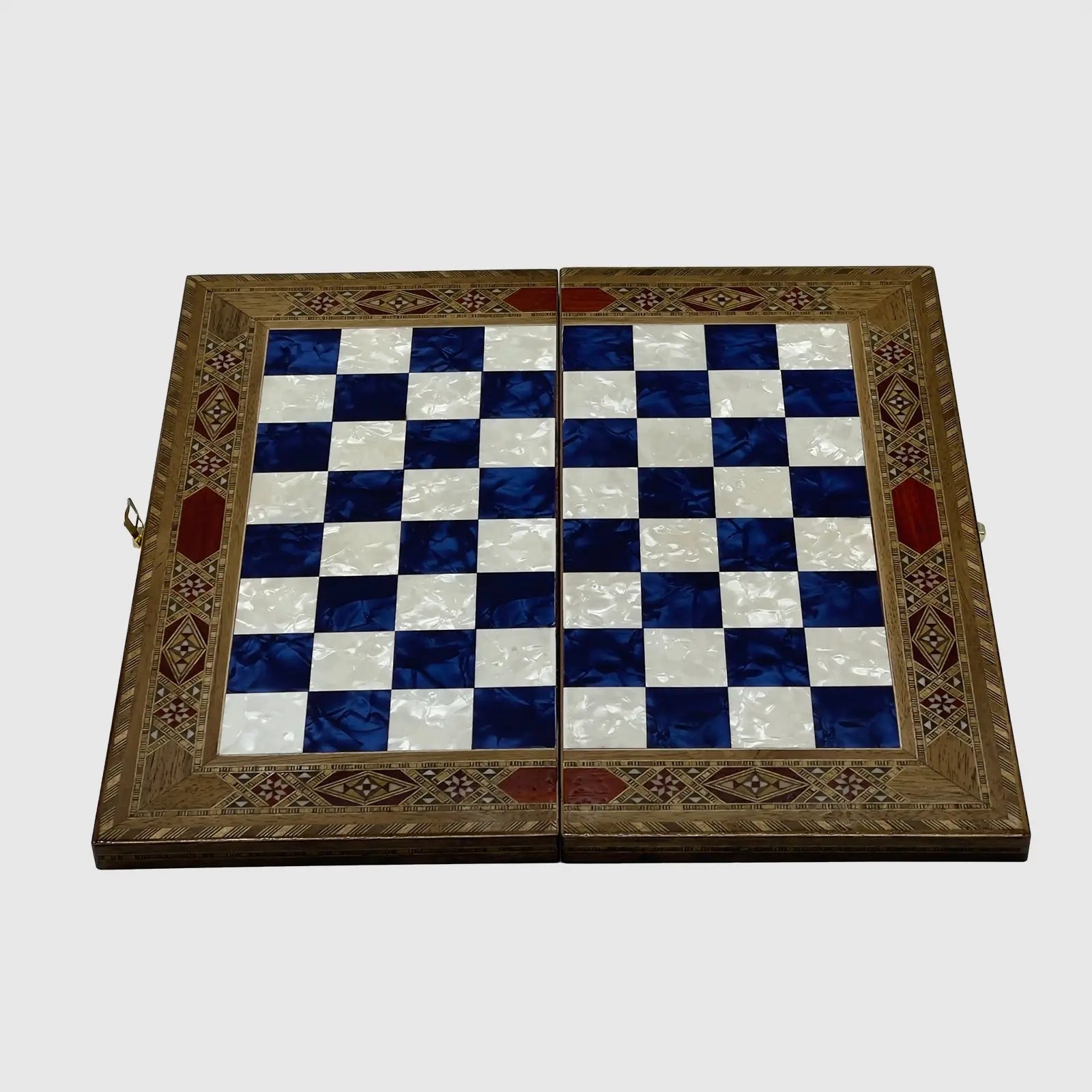 12" Medium Handmade Pattern Luxury Wooden Folding Blue Chess Board