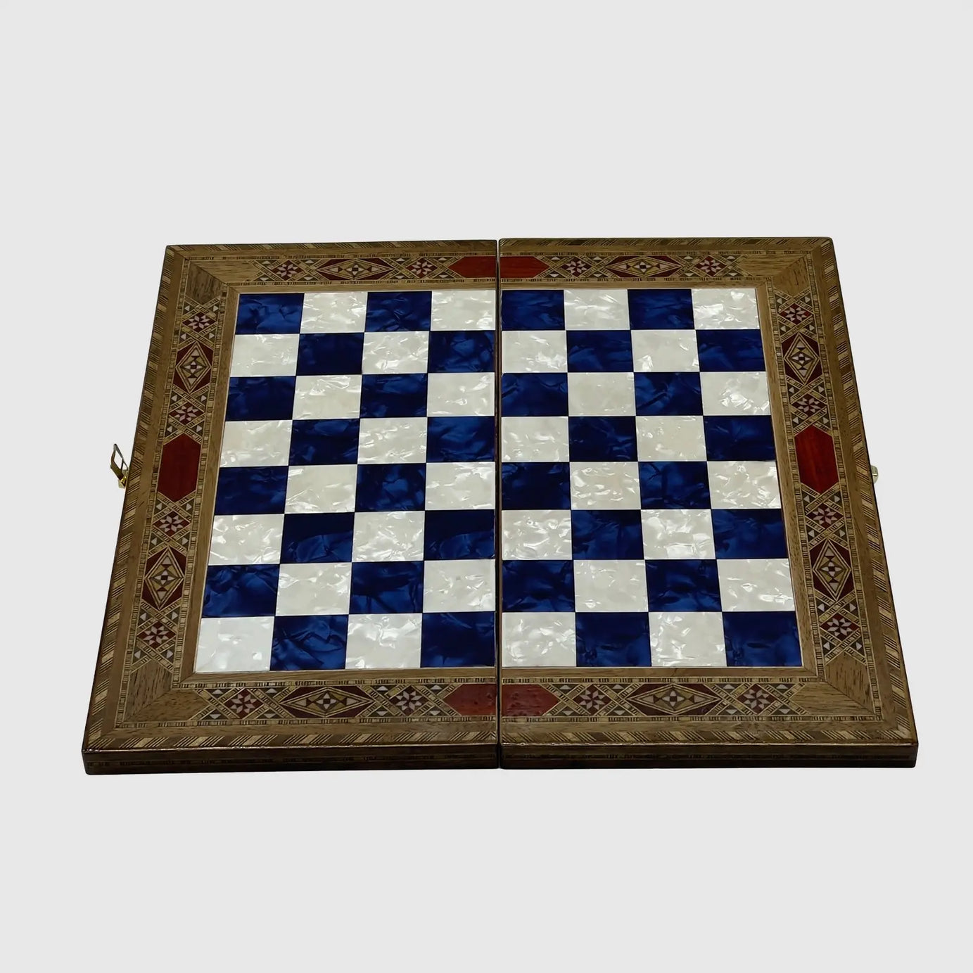 12" Medium Handmade Pattern Luxury Wooden Folding Blue Chess Board
