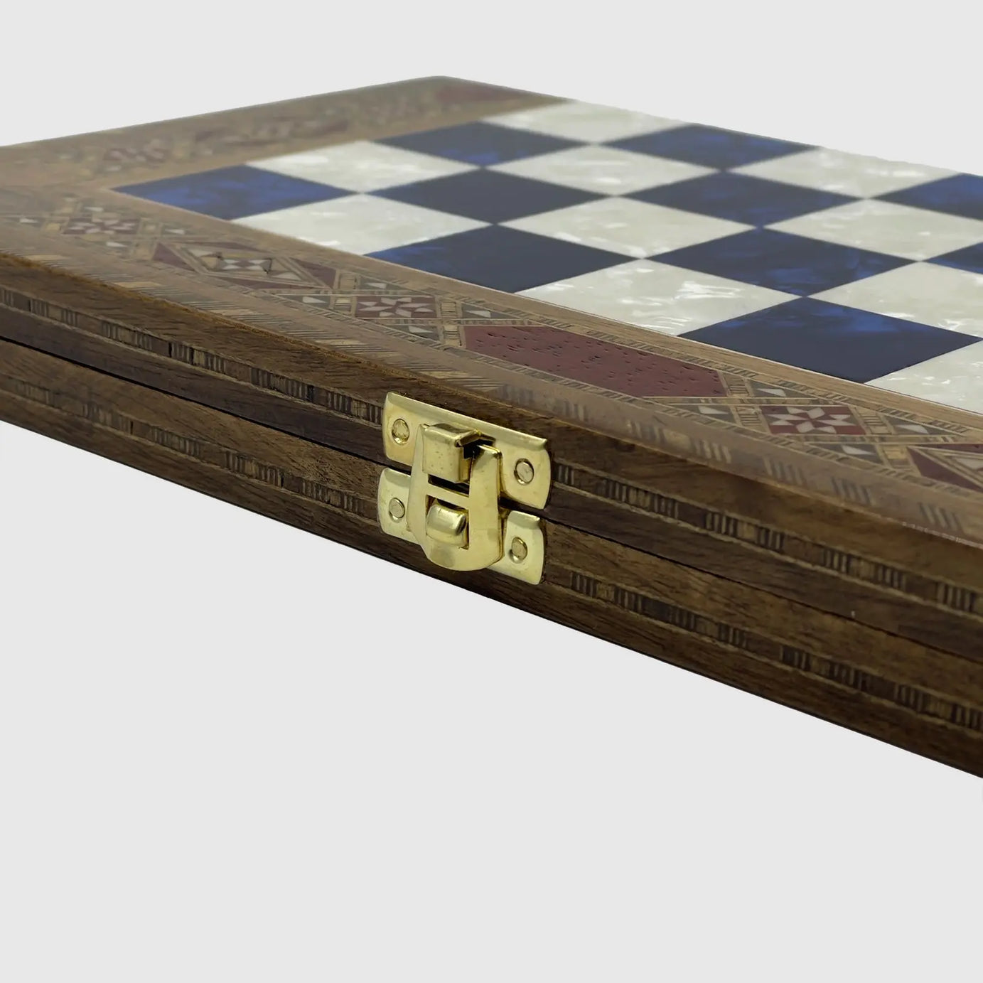 12" Medium Handmade Pattern Luxury Wooden Folding Blue Chess Board