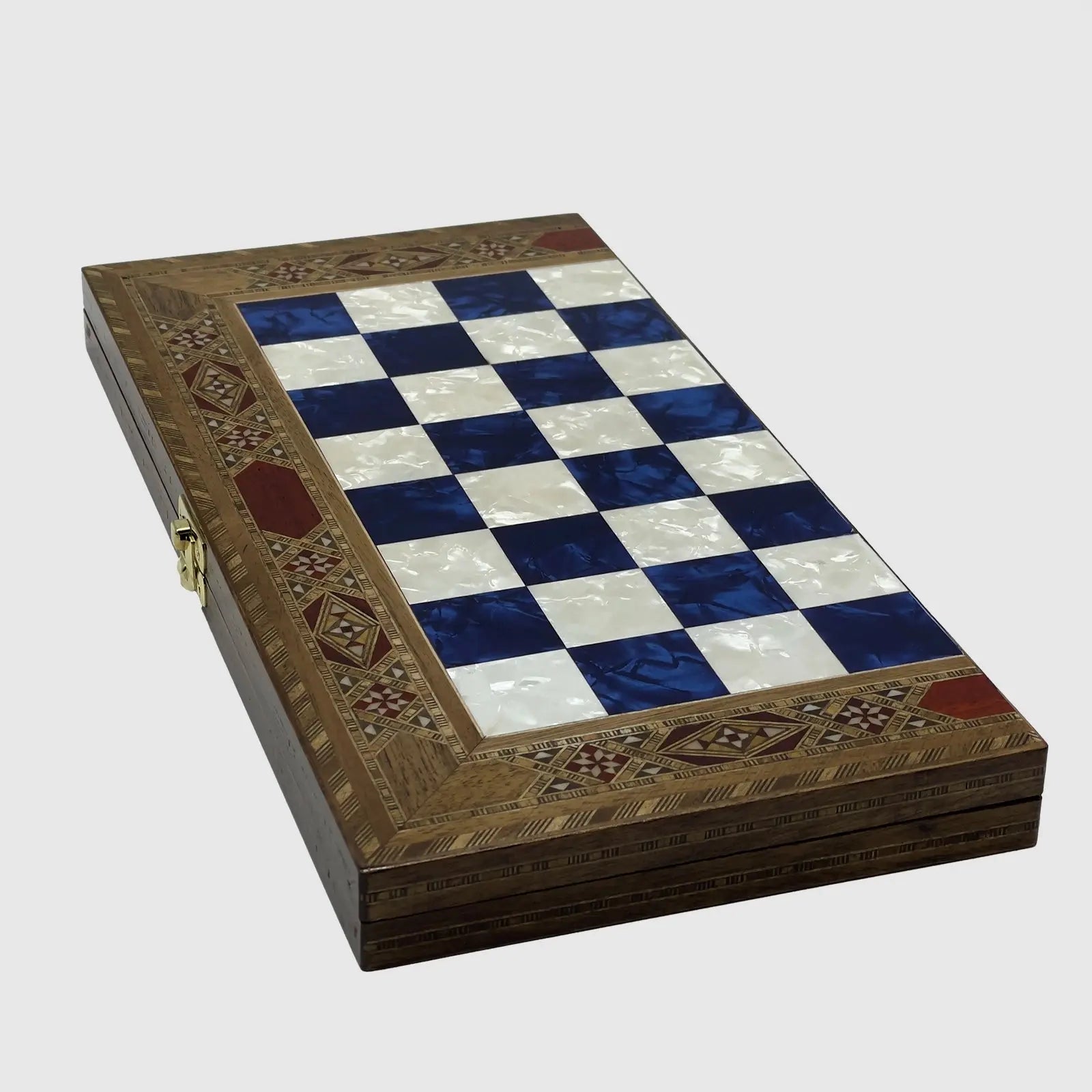 12" Medium Handmade Pattern Luxury Wooden Folding Blue Chess Board