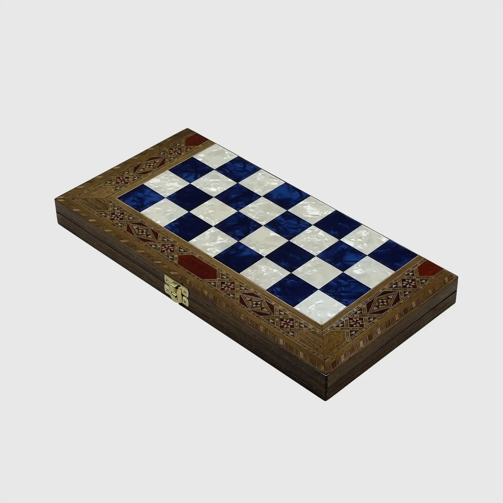 12" Medium Handmade Pattern Luxury Wooden Folding Blue Chess Board