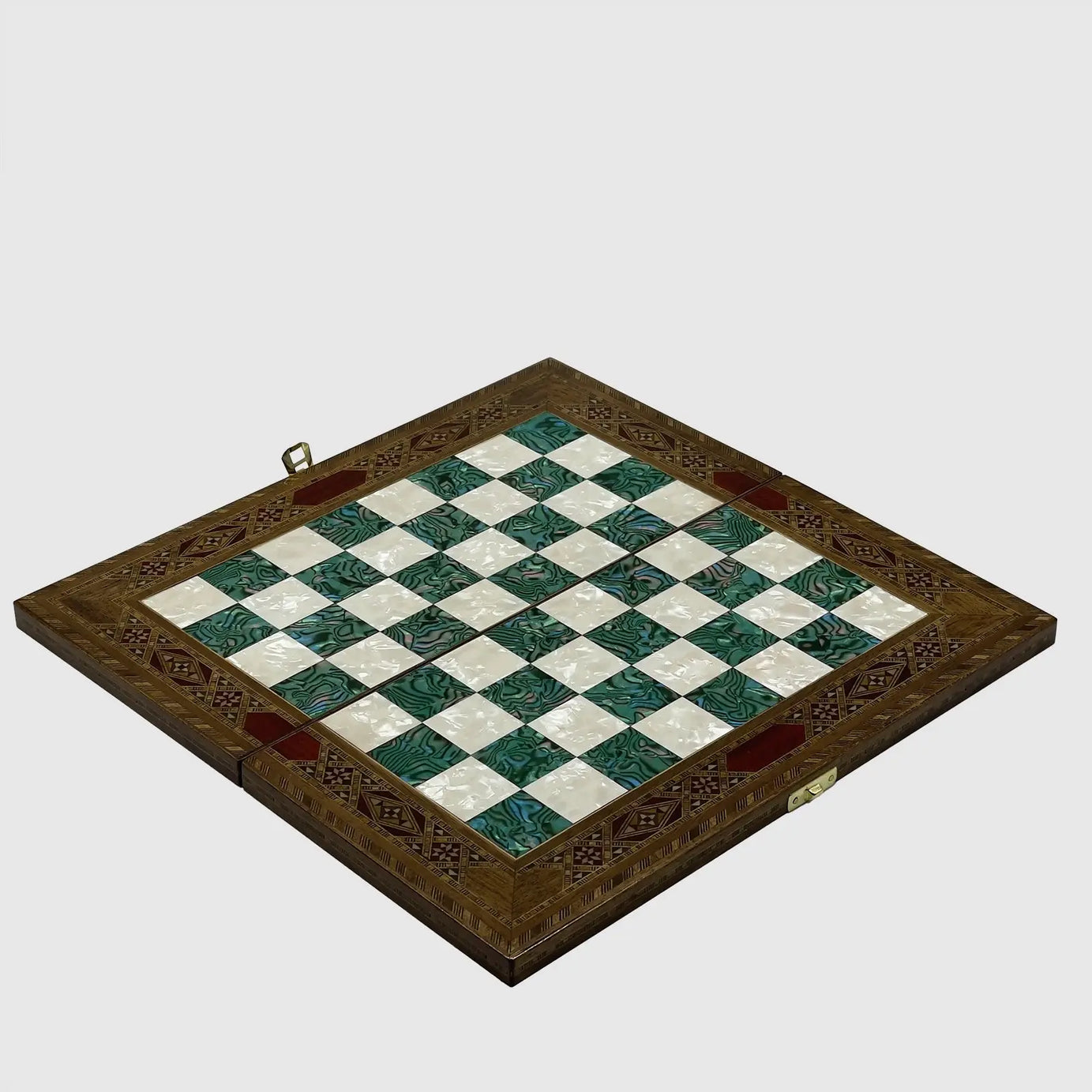 12" Medium Handmade Pattern Luxury Wooden Folding Turquoise Chess Board