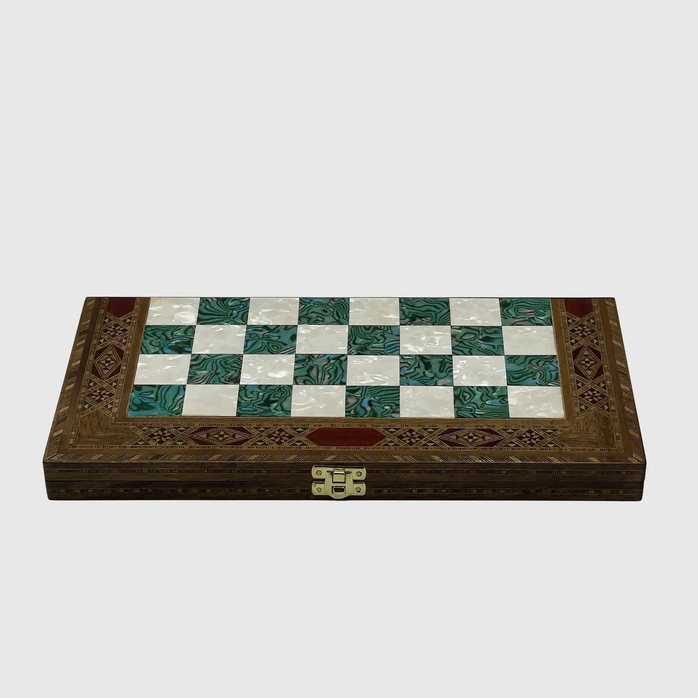 12" Medium Handmade Pattern Luxury Wooden Folding Turquoise Chess Board