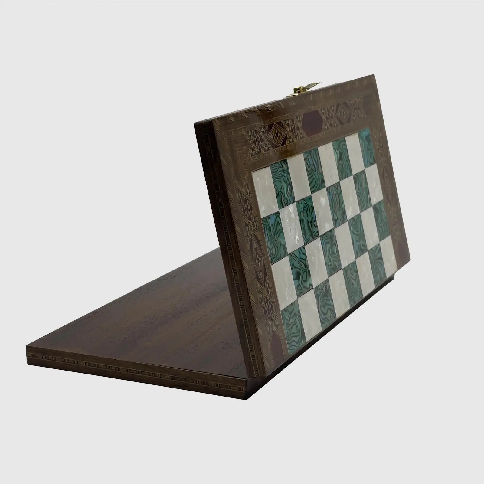 12" Medium Handmade Pattern Luxury Wooden Folding Turquoise Chess Board