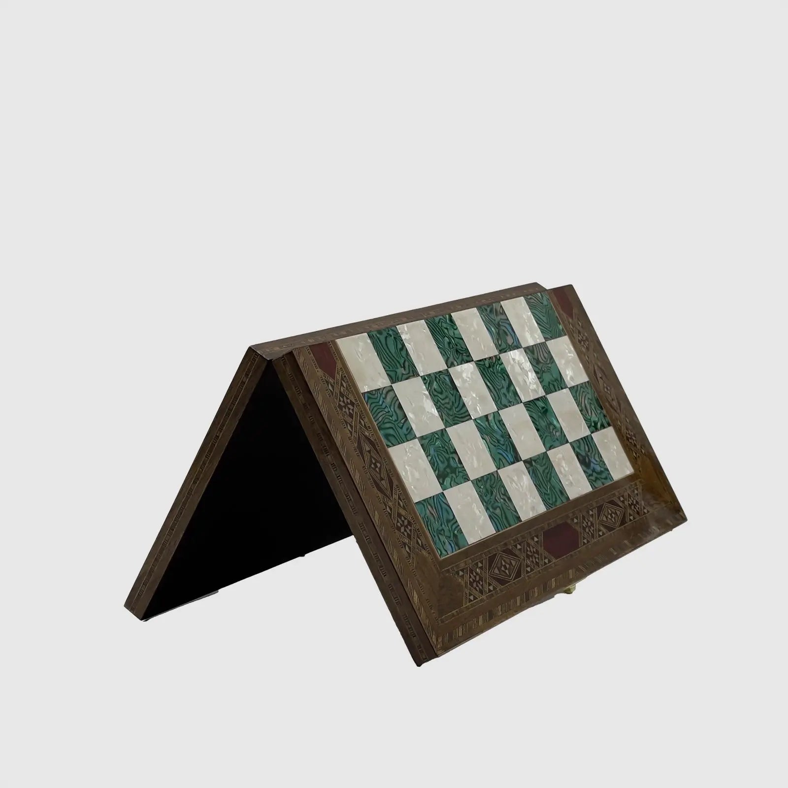 12" Medium Handmade Pattern Luxury Wooden Folding Turquoise Chess Board