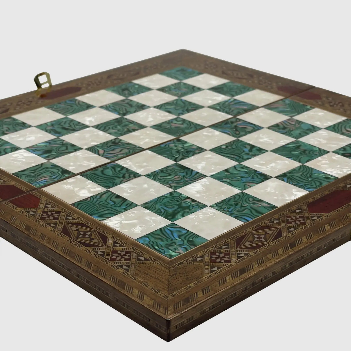 12" Medium Handmade Pattern Luxury Wooden Folding Turquoise Chess Board