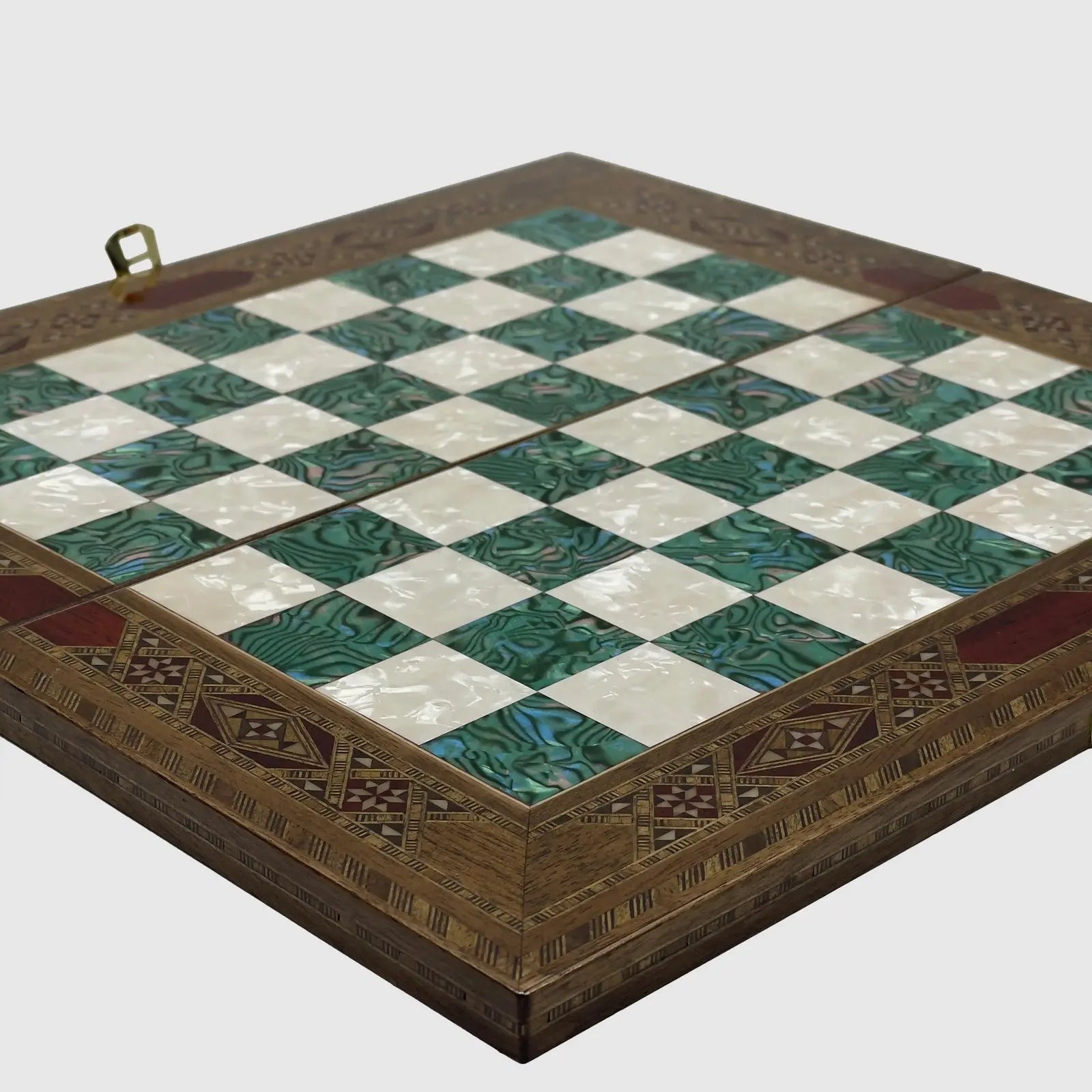 12" Medium Handmade Pattern Luxury Wooden Folding Turquoise Chess Board