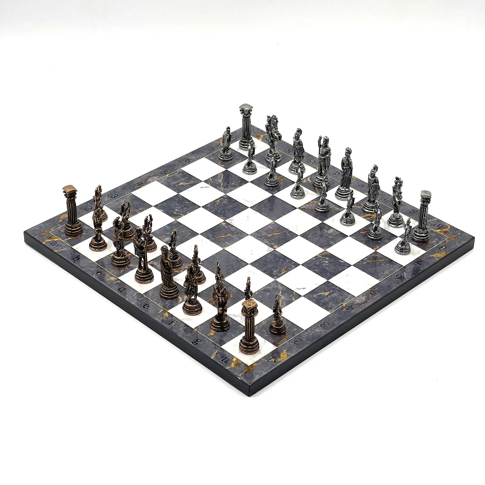11.8" Gray Marble Pattern Chess Set With Crusaders Metal Chess Pieces