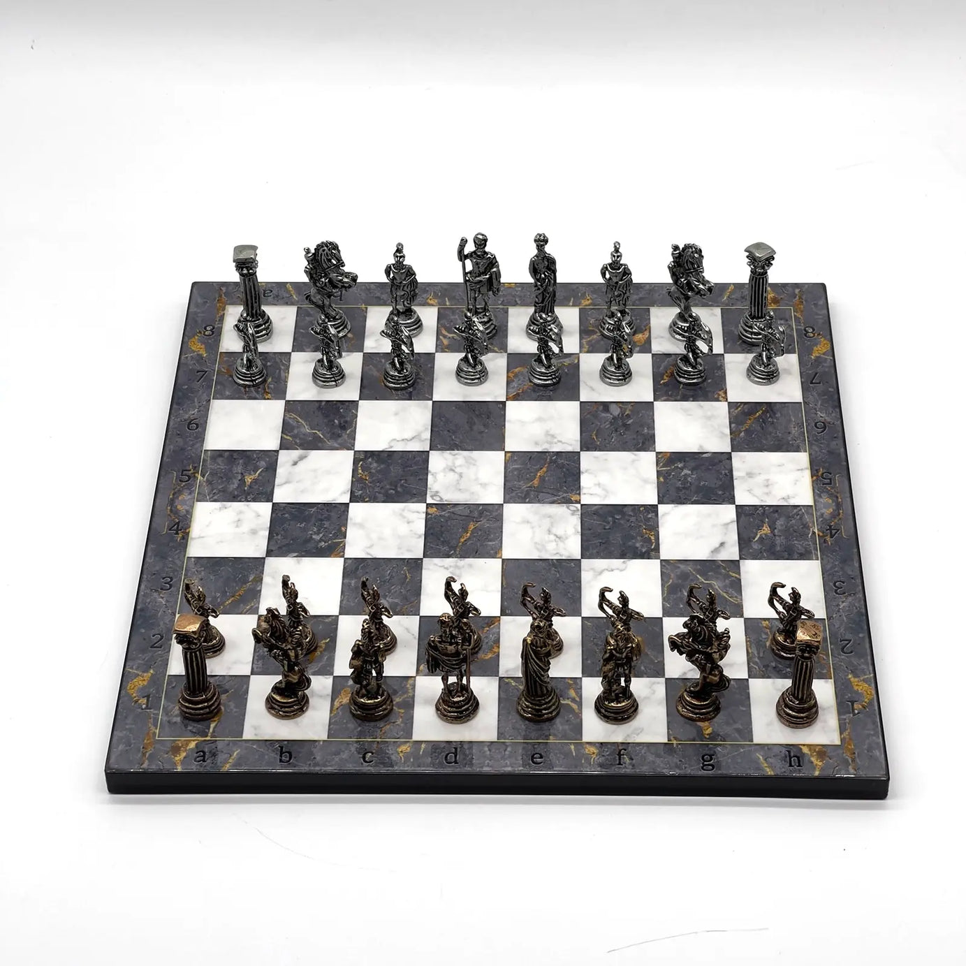 11.8" Gray Marble Pattern Chess Set With Crusaders Metal Chess Pieces