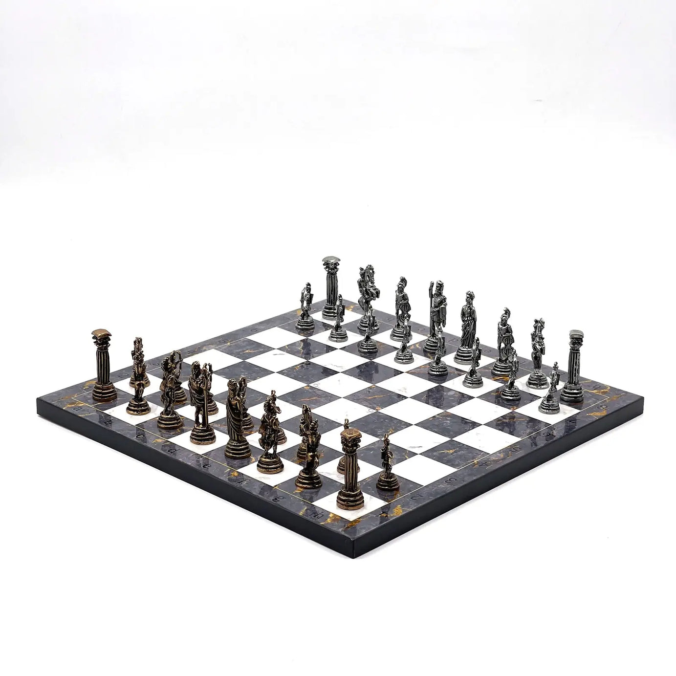 11.8" Gray Marble Pattern Chess Set With Crusaders Metal Chess Pieces
