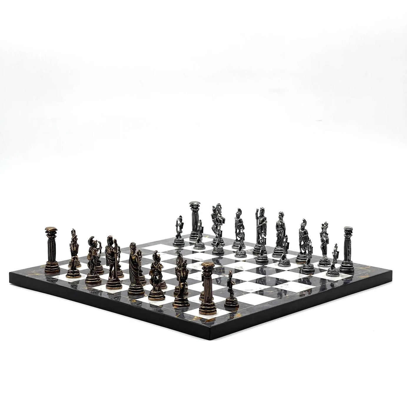 11.8" Gray Marble Pattern Chess Set With Crusaders Metal Chess Pieces