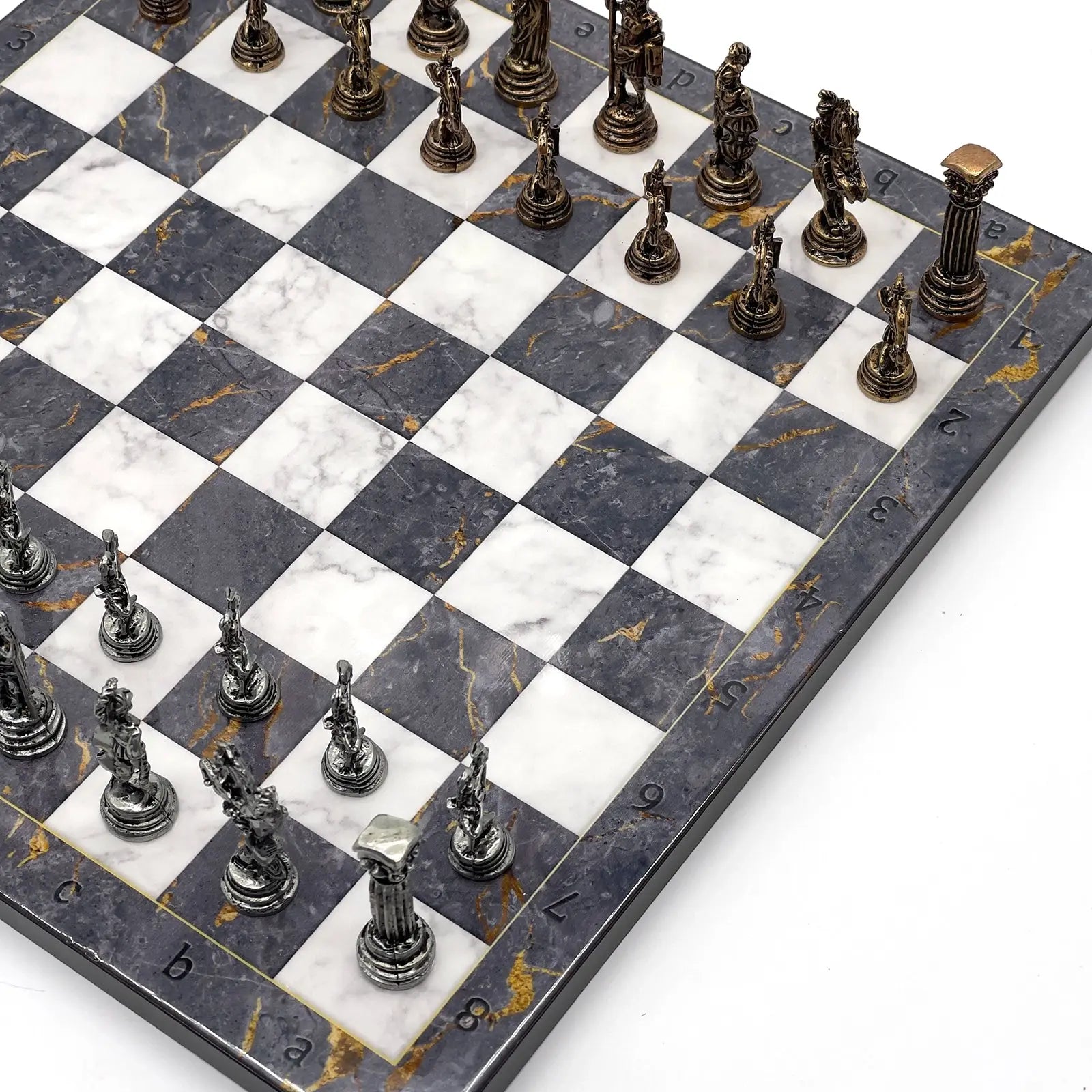 11.8" Gray Marble Pattern Chess Set With Crusaders Metal Chess Pieces