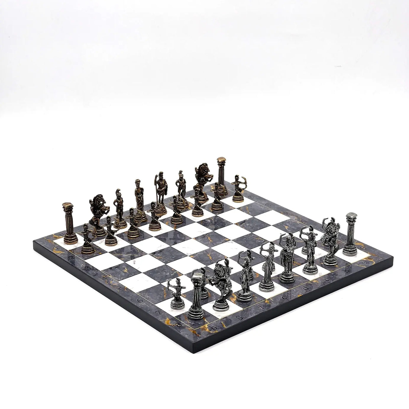 11.8" Gray Marble Pattern Chess Set With Crusaders Metal Chess Pieces
