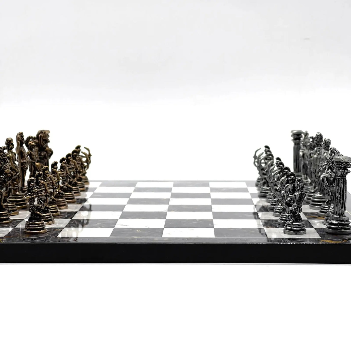 11.8" Gray Marble Pattern Chess Set With Crusaders Metal Chess Pieces