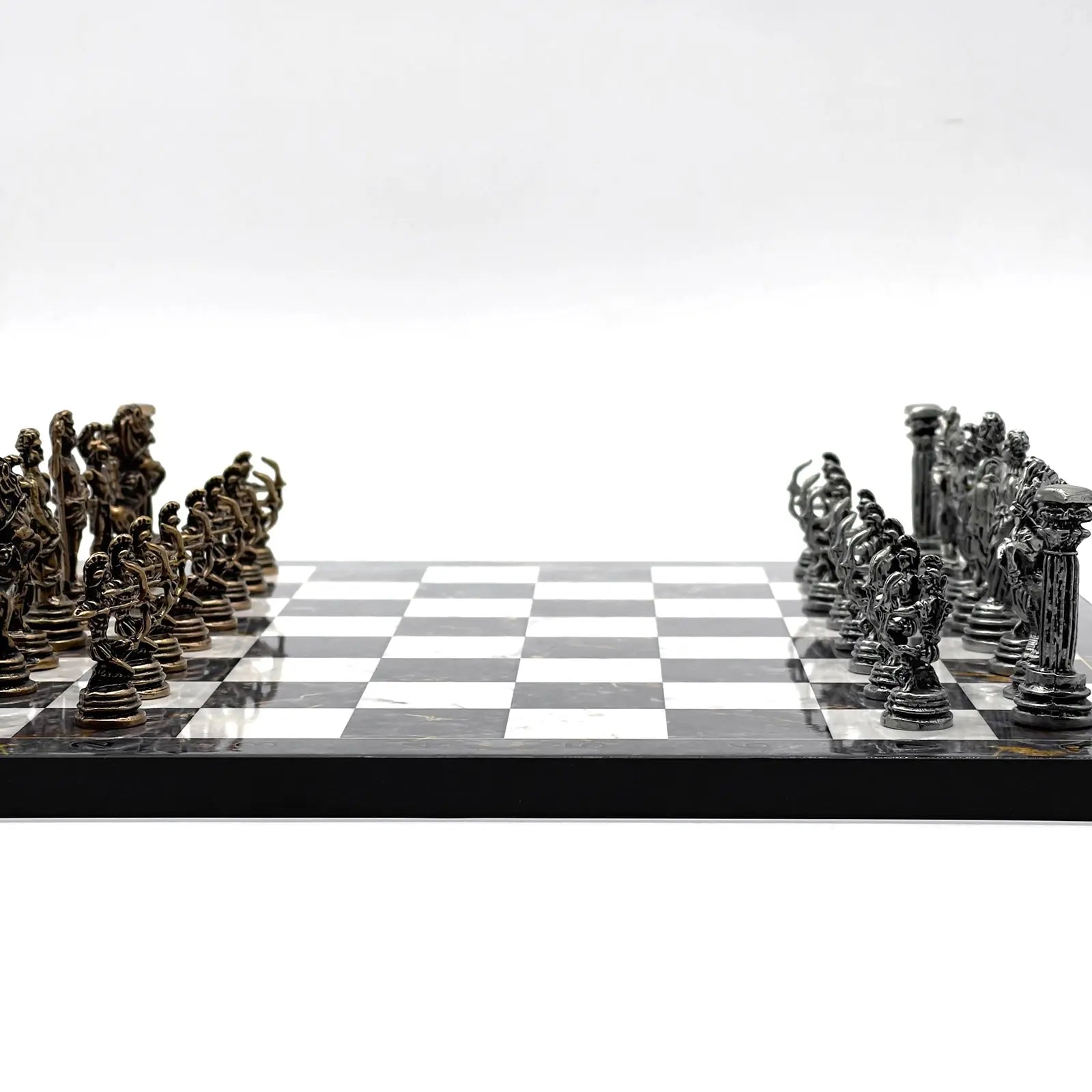 11.8" Gray Marble Pattern Chess Set With Crusaders Metal Chess Pieces