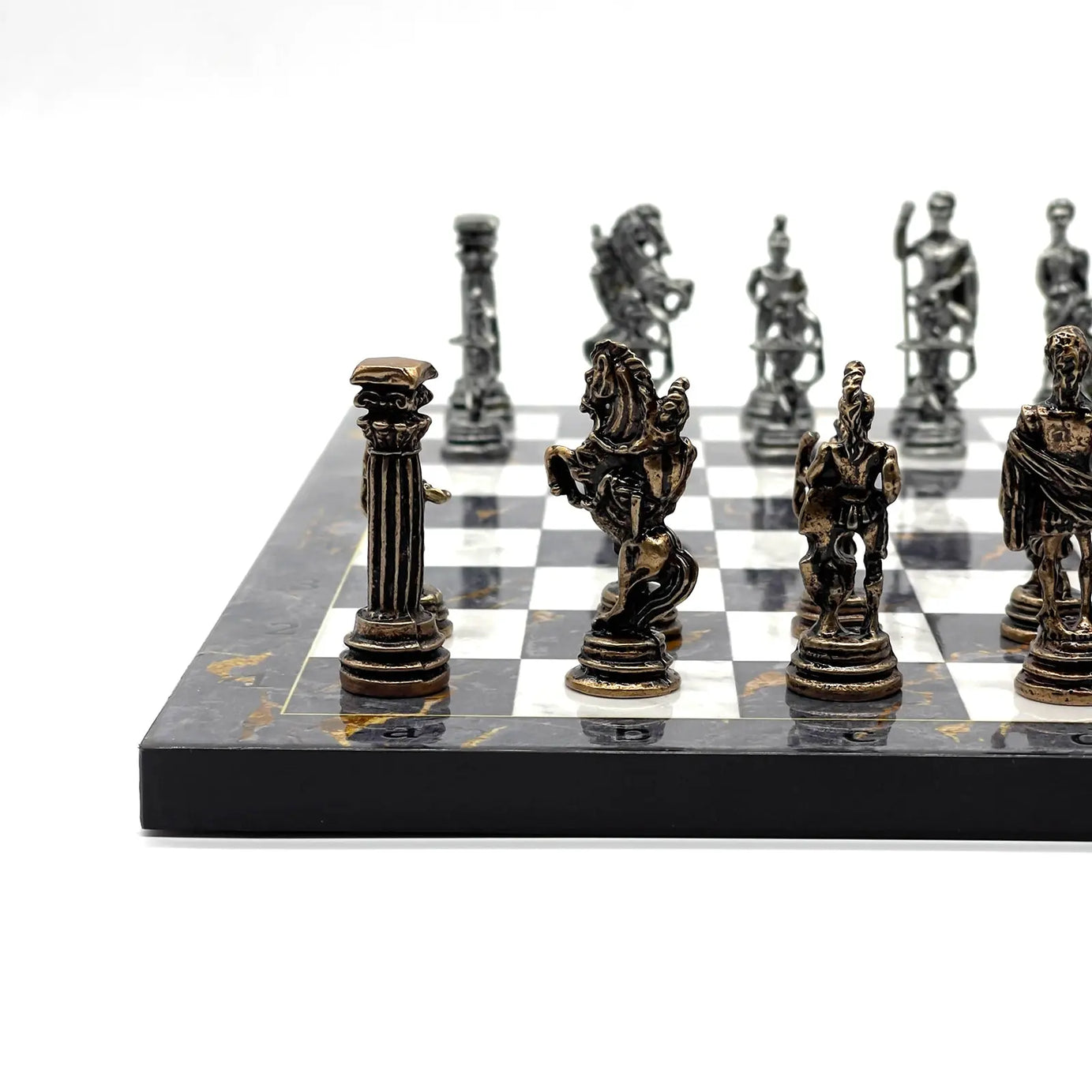 11.8" Gray Marble Pattern Chess Set With Crusaders Metal Chess Pieces