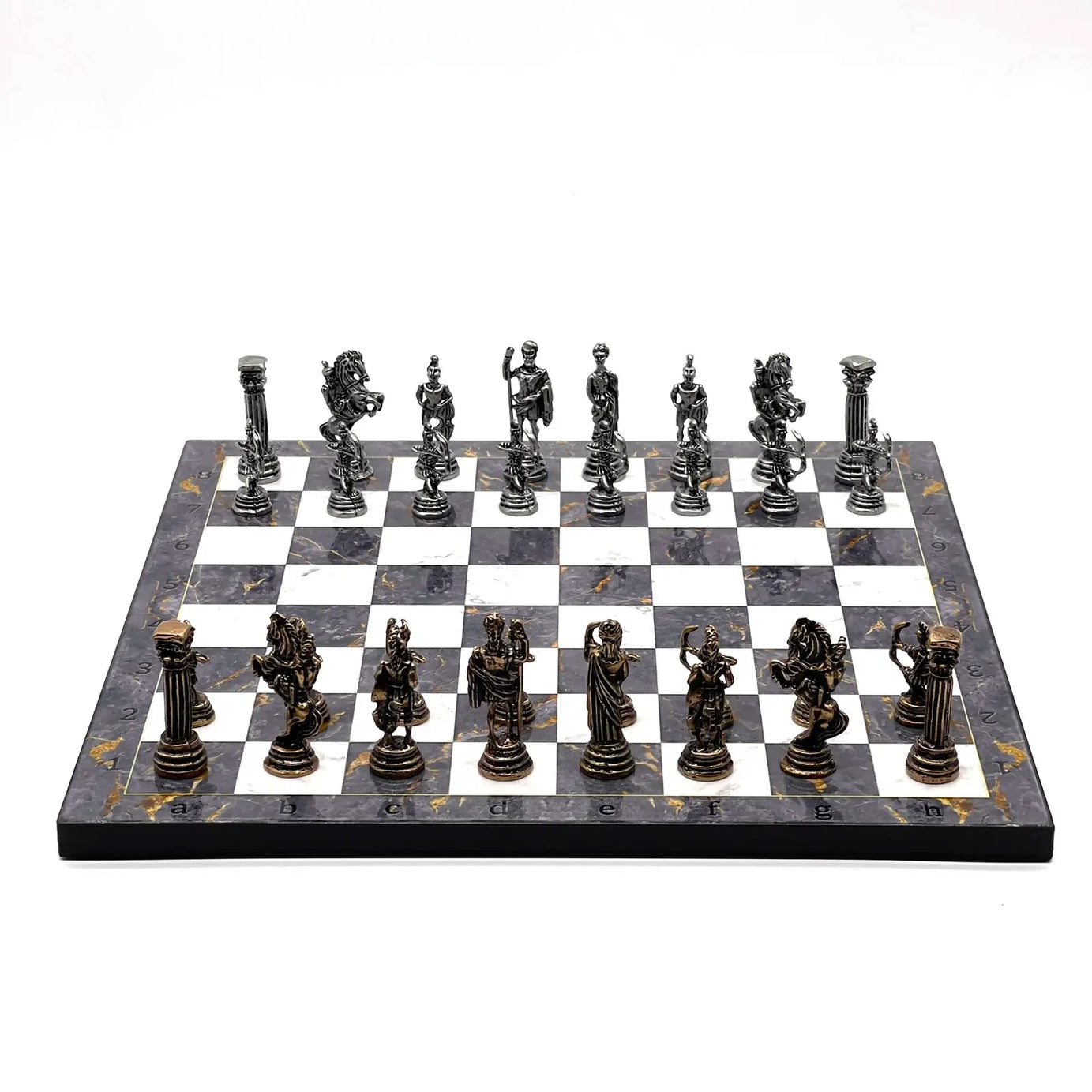 11.8" Gray Marble Pattern Chess Set With Crusaders Metal Chess Pieces