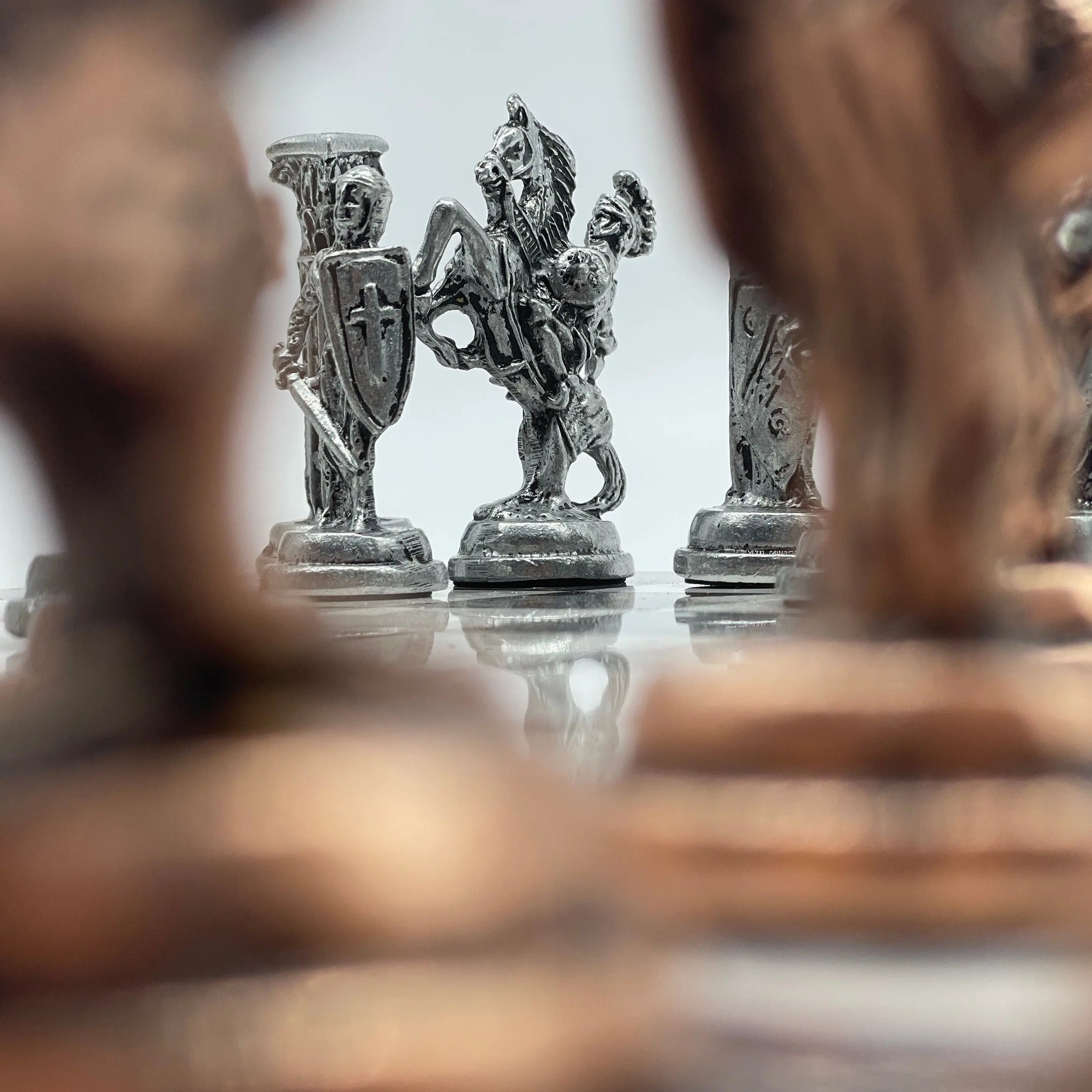 14.5" Handmade Gray Marble Pattern British Metal Pieces With Chess Set