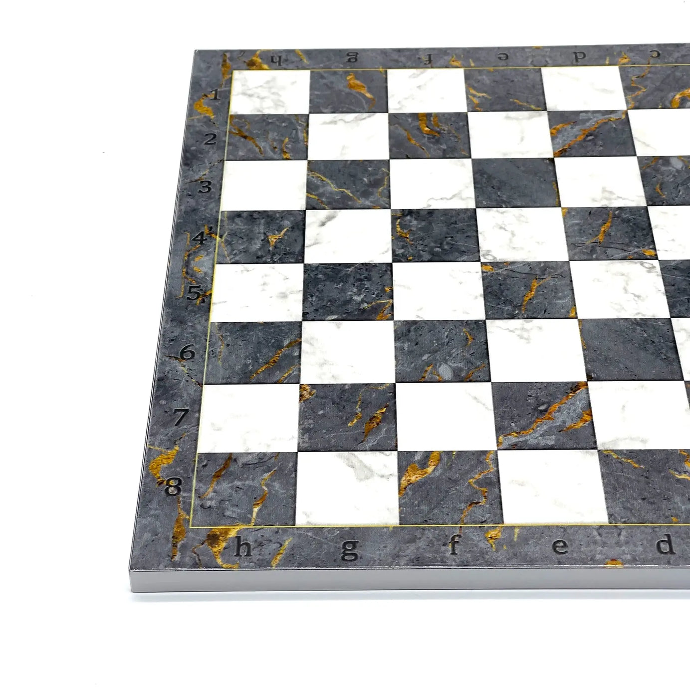 14" Gray Marble Pattern Wooden Set With Wooden Chess Pieces Set