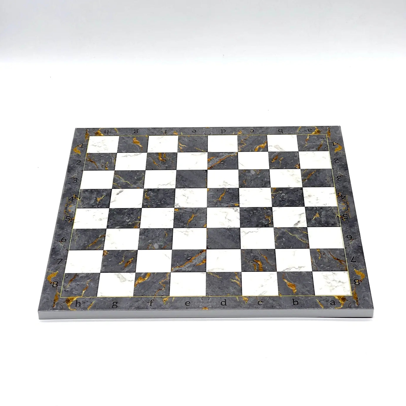 14" Gray Marble Pattern Wooden Set With Wooden Chess Pieces Set