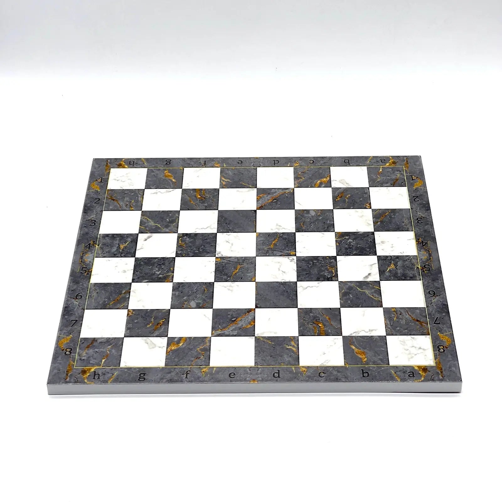 14" Gray Marble Pattern Wooden Set With Wooden Chess Pieces Set